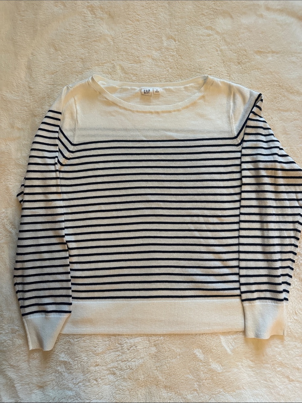 GAP White & Navy Striped Boatneck Top